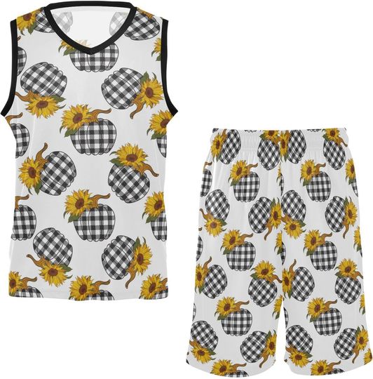 Discover Sunflowers Plaid Pumpkin Basketball Jersey Set