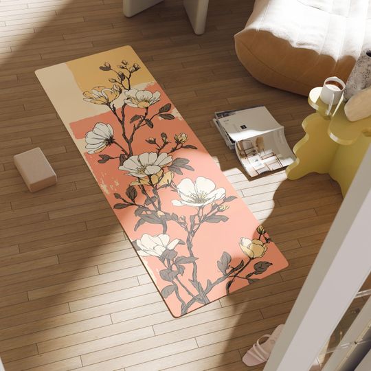 Discover Magnolia Pattern Yoga Mat, Floral Spring Workout, Non Slip Fitness Mat