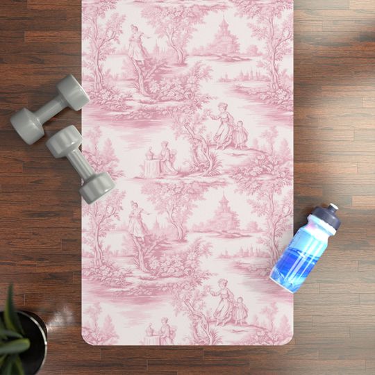 Discover Pink yoga mat French toile de jouy fitness mat French yoga