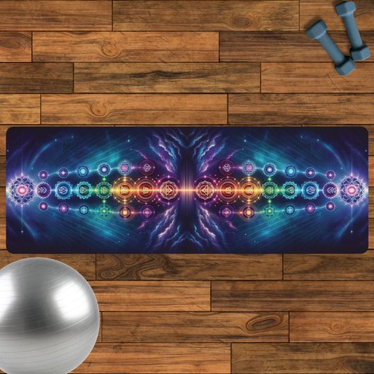 Discover Spiritual Chakra Yoga Mat, Meditation Mat Seven Chakras, Yoga Accessories, Sacred Geometry Mat, Meditation Gift, Chakra Mat,Mindfulness Gift