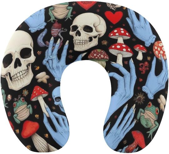 Discover Halloween Goth Skull U-Shaped Travel Neck Pillows