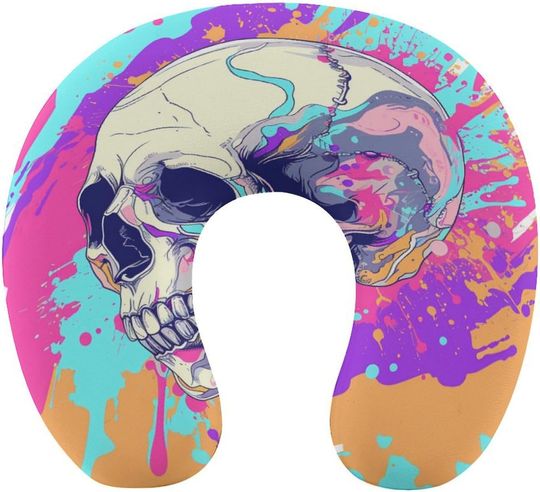 Discover Colorful Skull Memory U-Shaped Travel Neck Pillows