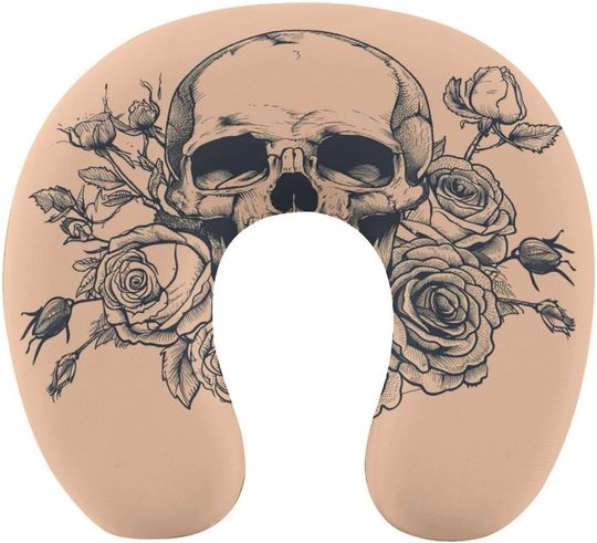Discover Smiling Skull with Roses Memory U-Shaped Travel Neck Pillows