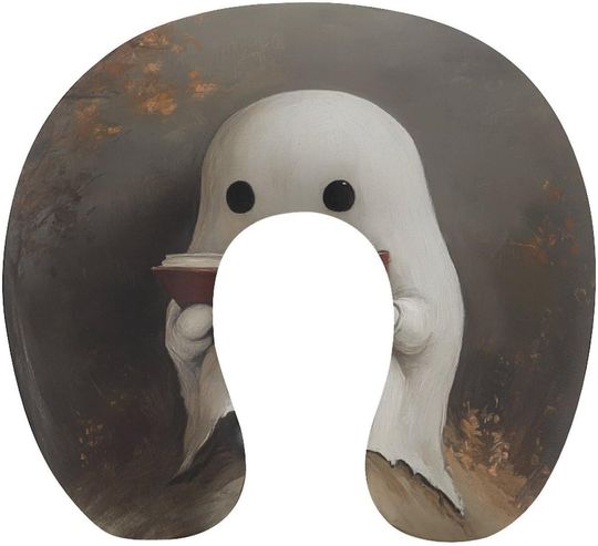 Discover Cute Ghost Reading A Book Memory U-Shaped Travel Neck Pillows