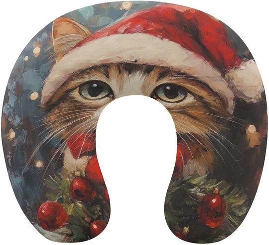 Discover Vintage Cat Wearing Santa Hat U-Shaped Travel Neck Pillows