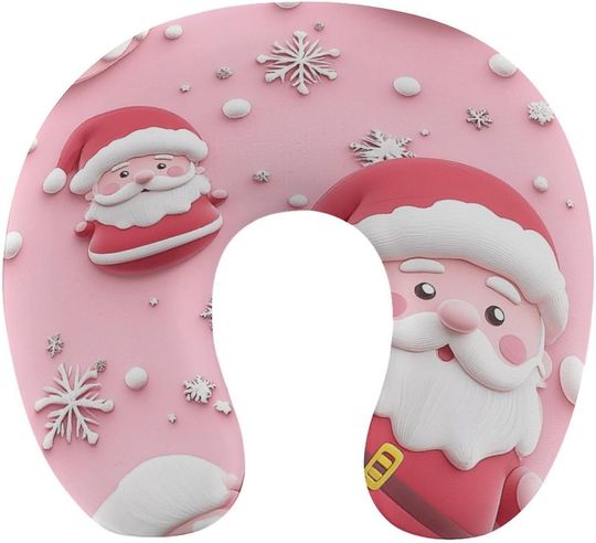Discover Pink Christmas Santa Memory U-Shaped Travel Neck Pillows