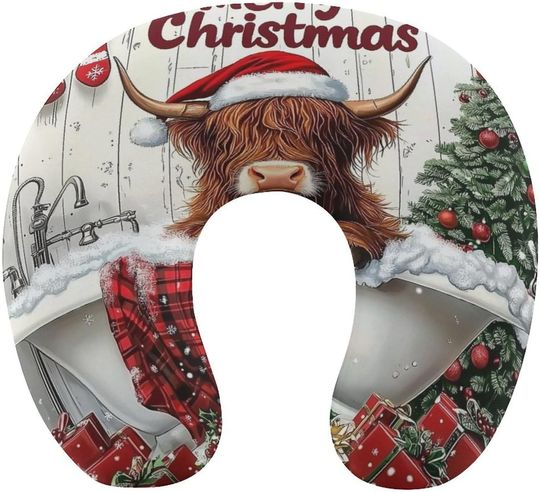 Discover Highland Cow in The Bathtub U-Shaped Travel Neck Pillows