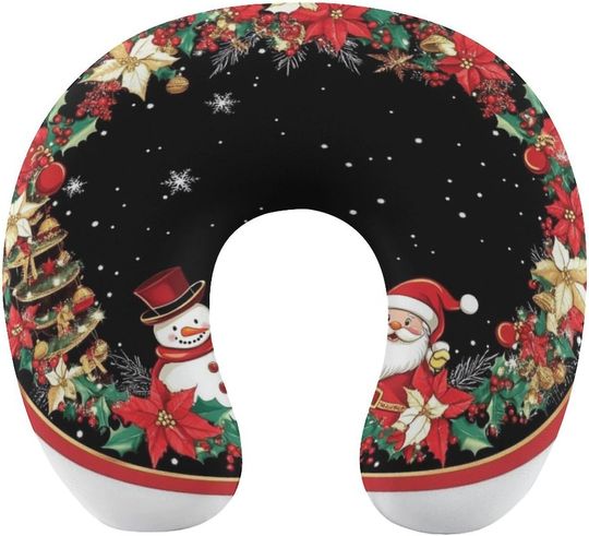 Discover Christmas Snowman and Santa Claus U-Shaped Travel Neck Pillows