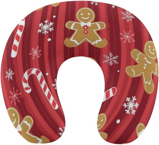 Discover Christmas Red Gingerbread U-Shaped Travel Neck Pillows