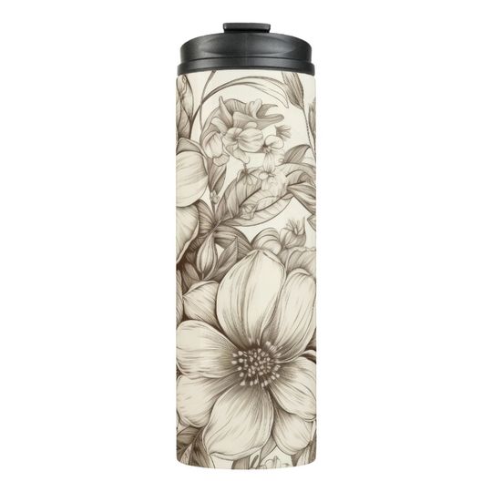 Discover Vintage Floral Sepia Pattern Thermal Tumbler