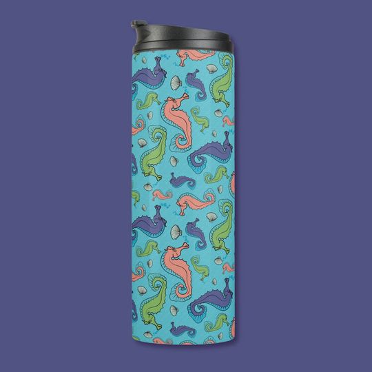 Discover Under the Sea - Playful Seahorse and Shell Pattern Thermal Tumbler