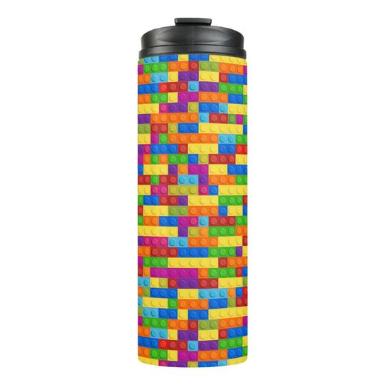 Discover Colorful Building Block Pattern Thermal Tumbler