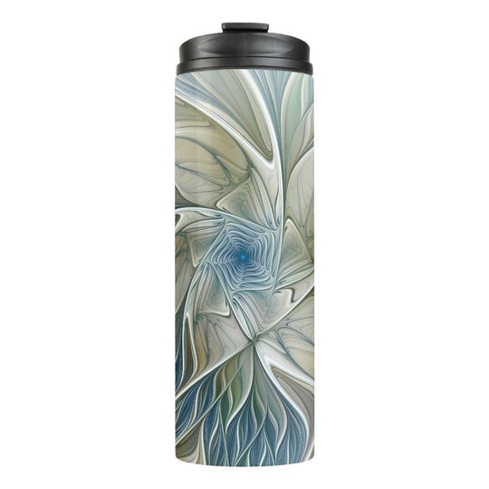 Discover Floral Dream Pattern Abstract Blue Khaki Fractal Thermal Tumbler