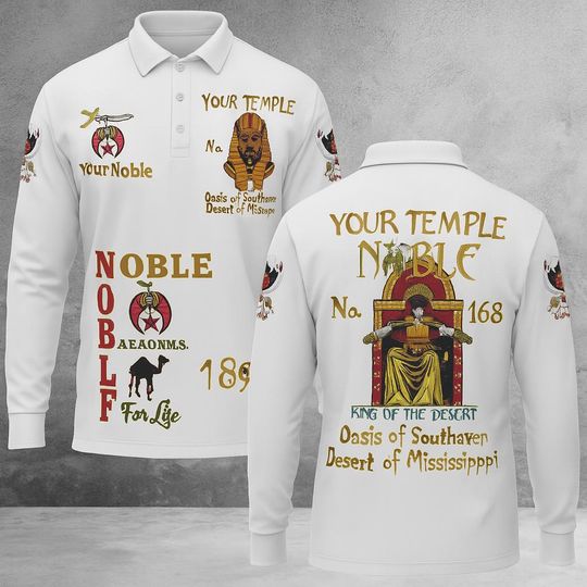 Discover Custom Shriners Temple Polo Shirt  Personalized Noble No. 168 Long Sleeve Design