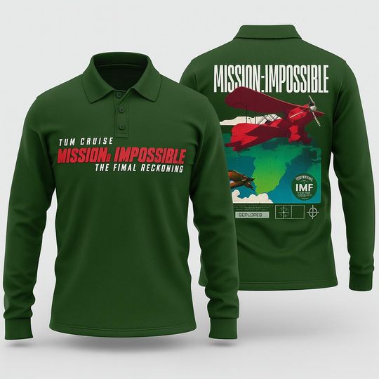 Discover Mission: Impossible  The Final Reckoning Long Sleeve Polo Shirt  Action Movie Design