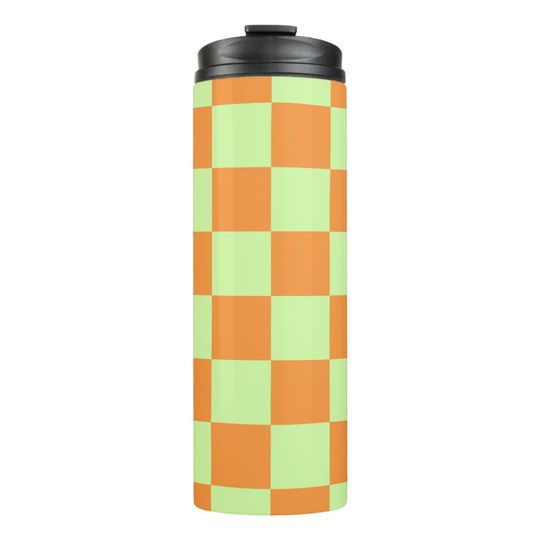 Discover Orange Green Citrus Checkered Gingham Pattern Thermal Tumbler