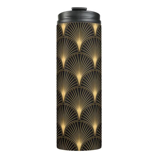 Discover Art Deco Pattern. Seamless black and gold backgrou Thermal Tumbler