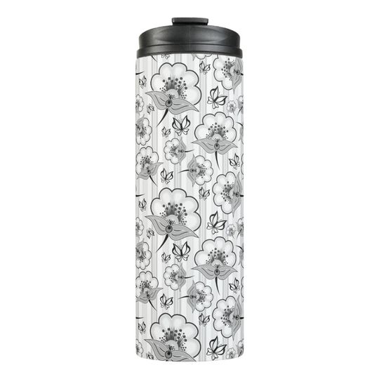 Discover Cute black white seamless flowers patterns thermal tumbler