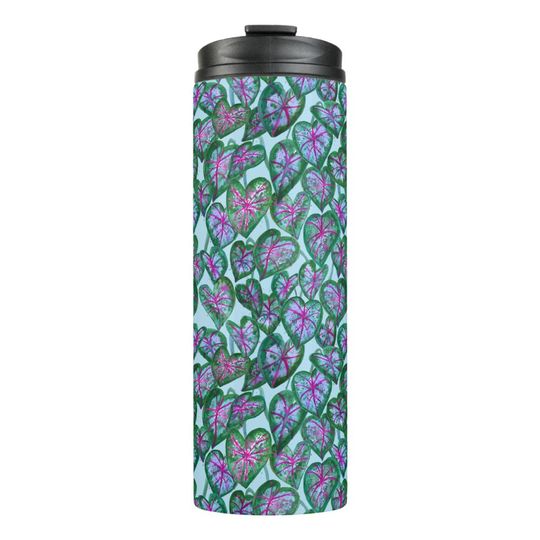 Discover Colorful Caladiums Watercolor Leaf Pattern Pink Thermal Tumbler