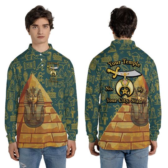 Discover Customized Noble Shriners With Pyramid Desert Long Sleeve Polo Shirt