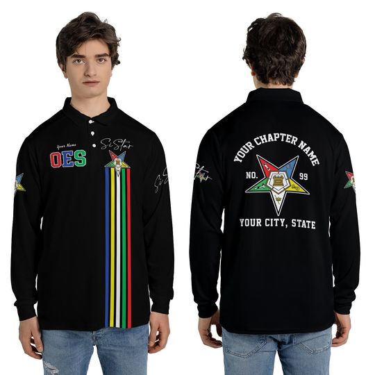 Discover Personalized OES Pentagon Down Order of Eastern Star Sistar Long Sleeve Polo Shirt