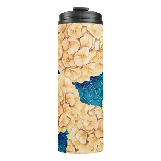 Discover Hydrangea watercolor pattern, yellow and blue thermal tumbler
