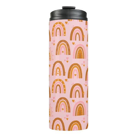 Discover Cute Boho Rainbow Hearts Pattern in Pink Orange Thermal Tumbler