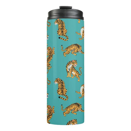 Discover Tiger on Teal Pattern Thermal Tumbler