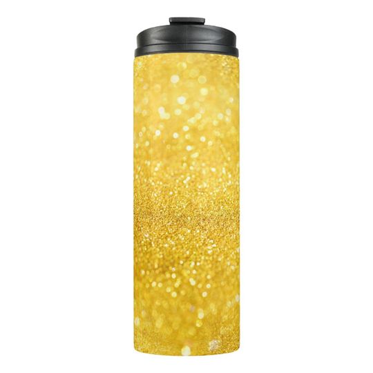 Discover PURE GOLD Sparkles Pattern + your text / photo Thermal Tumbler