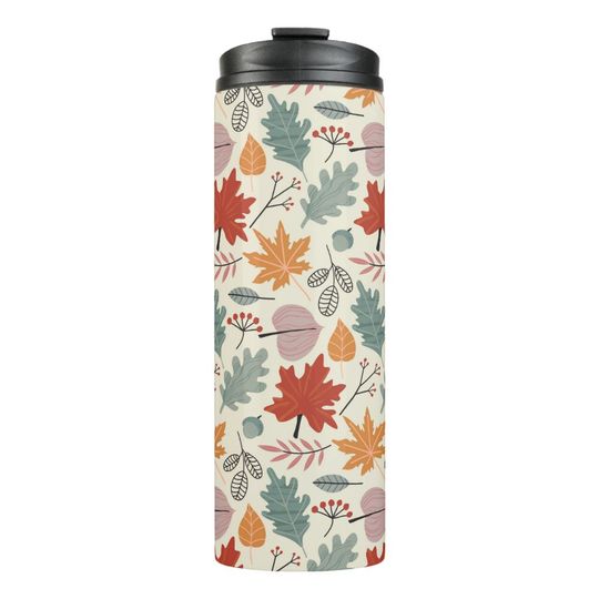 Discover Vintage Autumn Leaves and Acorns Pattern Thermal Tumbler