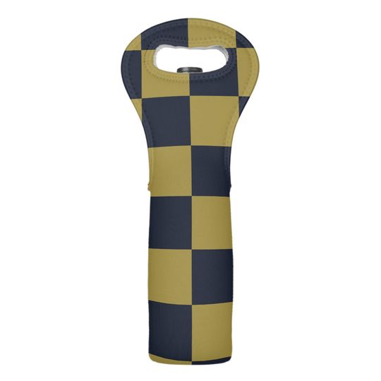 Discover Elegant Gold & Navy Blue Checkered Pattern Wine Bag
