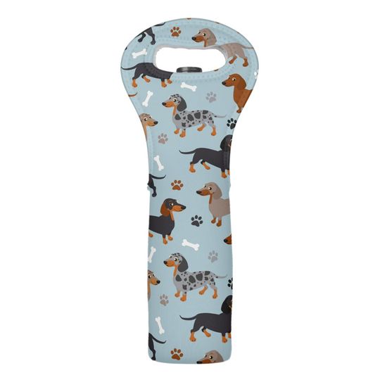 Discover Dachshund Paws and Bones Pattern Blue Wine Bag