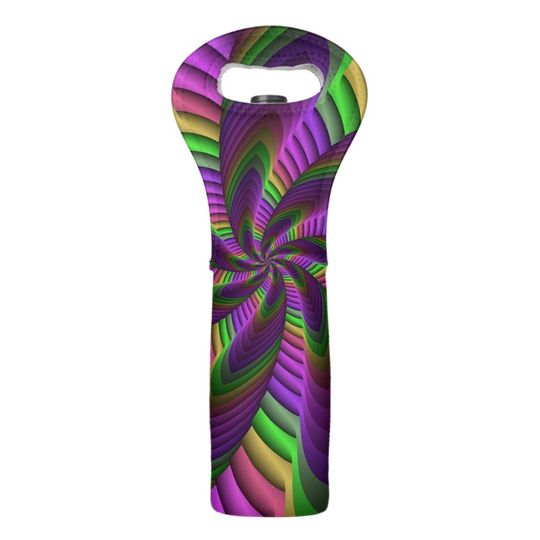 Discover Groovy Energetic Colorful Neon Fractal Pattern Wine Bag