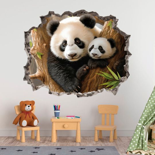 Discover Panda Wall Sticker, Bamboo Bear Wall Decal, Peel and Stick, Nature, Decor, Wall Art