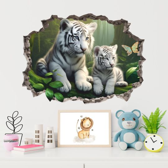 Discover White Tiger Wall Sticker, Snow Tiger Wall Decal, Peel and Stick, Wall Tattoo, Pet, Animals, Nature, Decor, Wall Art