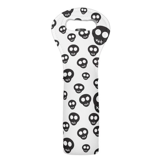 Discover Pattern with black skulls on white wine bag