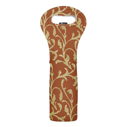 Discover ORANGE WITH GOLD GLITTER PATTERNS WINE BAG