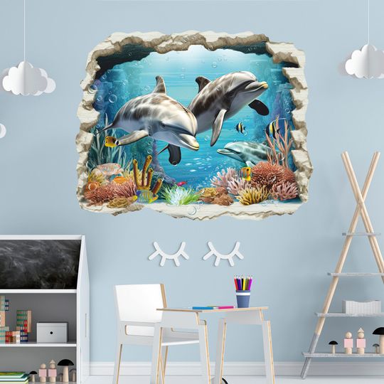 Discover Dolphin Wall Sticker, Corals Wall Decal, Wall Tattoo, Coral Fish, Ocean, Decor, Wall Art