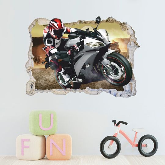 Discover Motorbike Wall Sticker, Sport Bike Wall Decal, Race, Decor, Wall Art