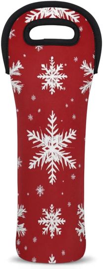 Discover Christmas Pattern Wine Gift Tote Bag Neoprene Single Bottle Holder 750ml Wine Carrier Bags for Travel Wedding Festival Favors 5.1 X 15.6 In