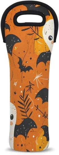 Discover Funny Halloween Autumn Pattern Wine Gift Tote Bag Neoprene Single Bottle Holder 750ml Wine Carrier Bags for Travel Wedding Festival Favors 5.1 X 15.6 In