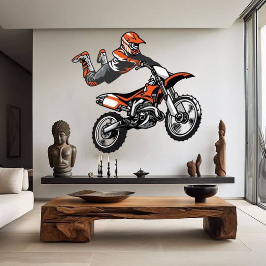Discover Motocross Wall Decal, Dirt Bike Rider Wall Sticker, Motorcycle Bedroom Decor