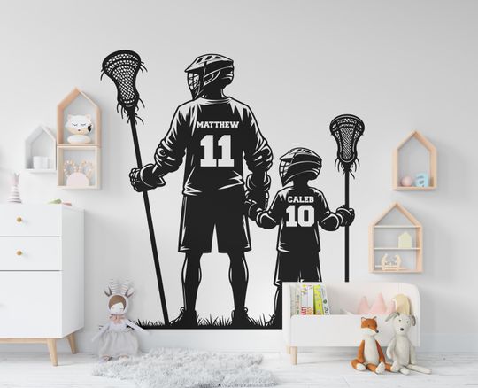 Discover Dad Son Lacrosse Wall Decal, Sports Vinyl Sticker for Boys Room & Kids Wall Art