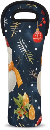 Discover Fun Xmas Snowman Pattern Wine Gift Tote Bag Neoprene Single Bottle Holder