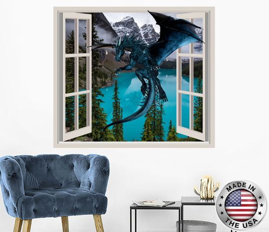 Discover Blue Dragon Window Wall Decal, Removable Vinyl Sticker Mural for Bedroom Decor