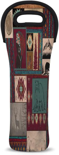 Discover Wine Bags Ethnic Boho Pattern Wine Tote Bag Single Bottle Wine Carrier