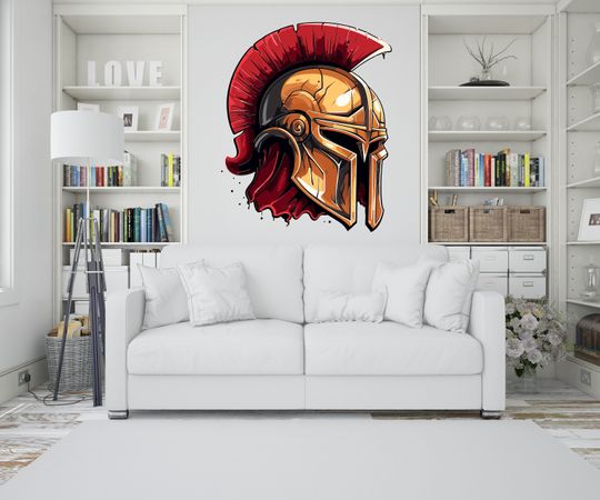 Discover Spartan Helmet Wall Decal, Warrior Wall Art Sticker for Kids Room & Home Decor