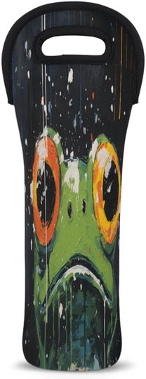 Discover Funny Frogs Pattern Print Wine Carrier Tote Bag Neoprene Wine Tote Bag with Carry Handle Reusable Single Wine Bottle Holder for Travel Party Picnic