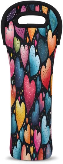 Discover Colorful Love Pattern Wine Carrier Tote Bag Neoprene Wine Tote Bag