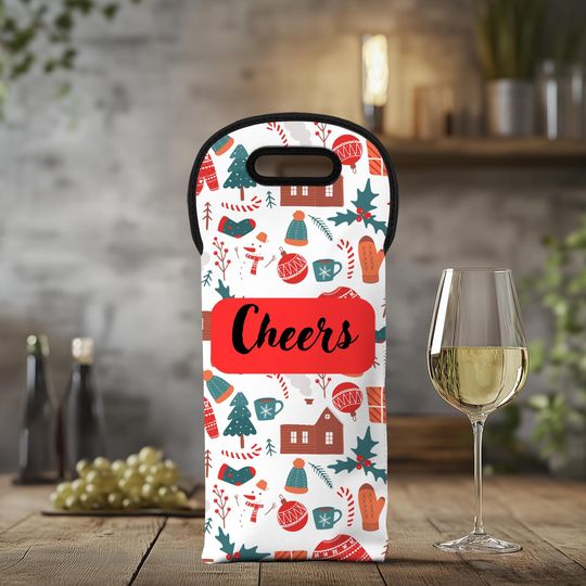 Discover Personalized Wine Tote Bag, Christmas wine carrier, Hostess gift bag, Holiday wine bag, gift for her, wine bottle tote bag, wine gift bag,